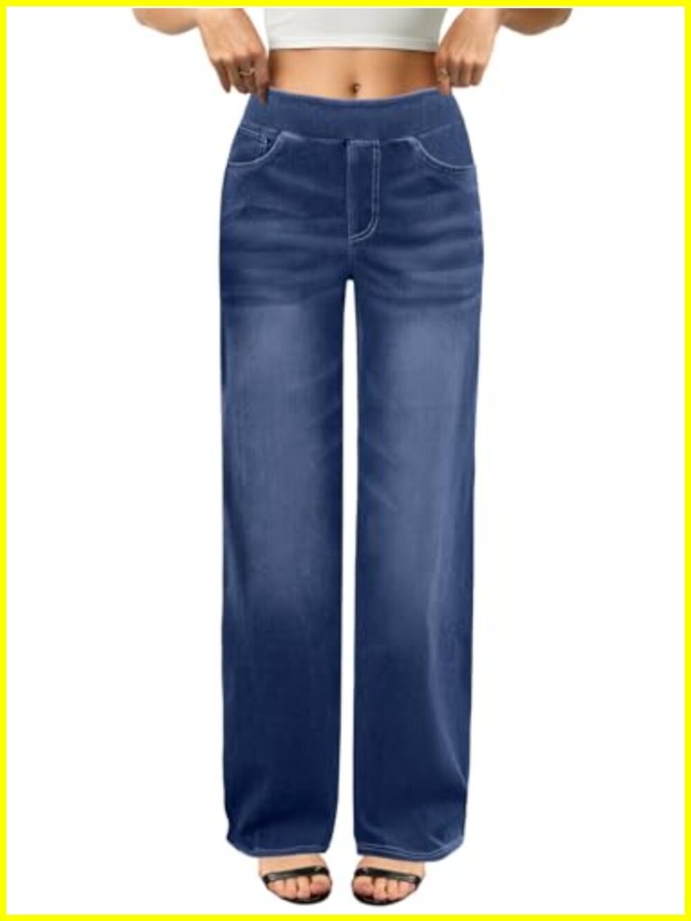 High Waisted Wide Leg Stretchy Pull On Jeans Women